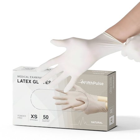 Fifthpulse Disposable Gloves, Latex, XS, 50 PK, Natural FMN100363